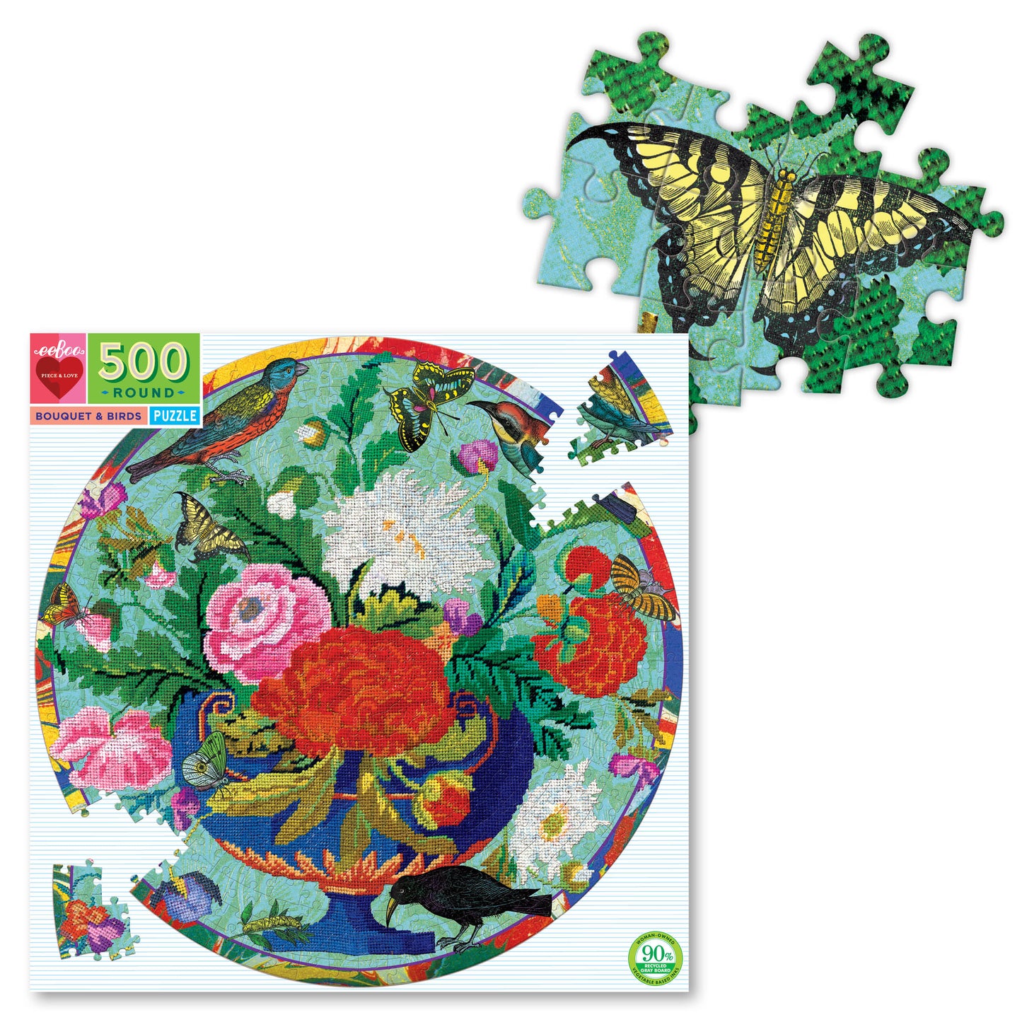 Bouquet & Birds 500 Piece Round Puzzle