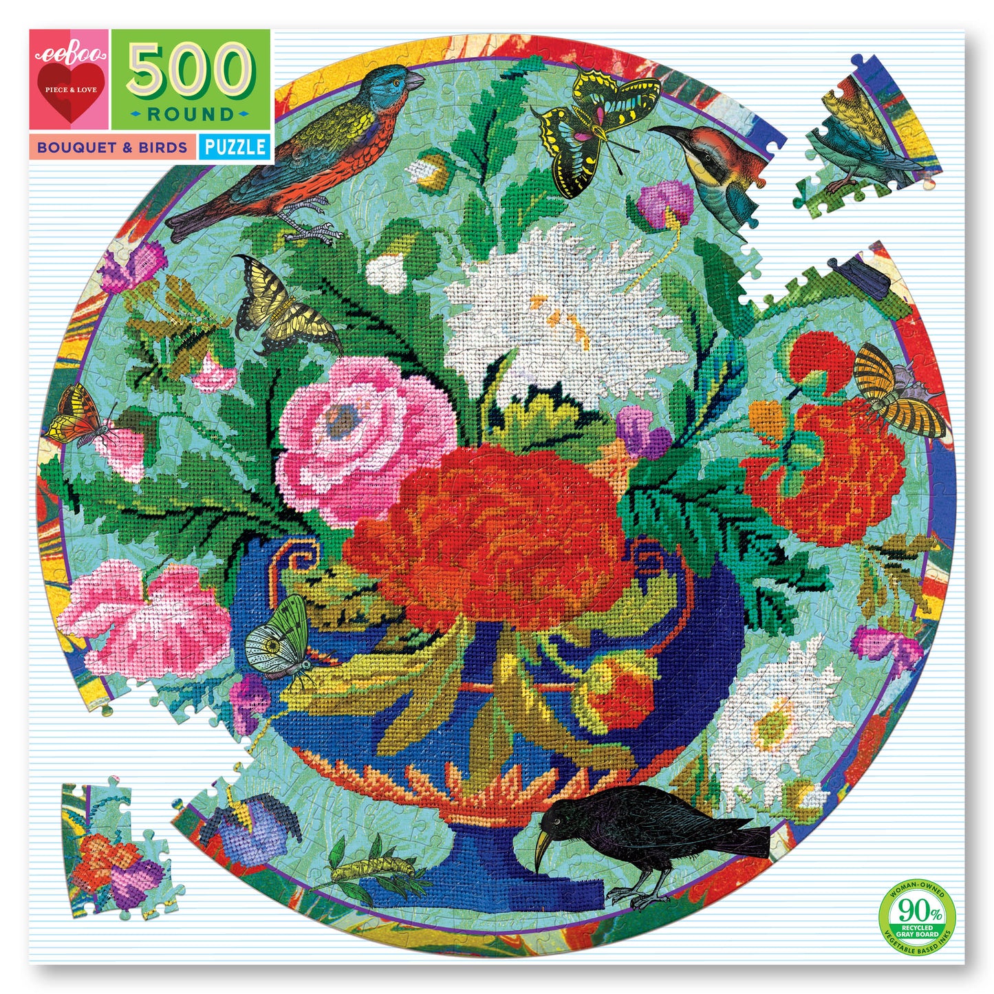 Bouquet & Birds 500 Piece Round Puzzle